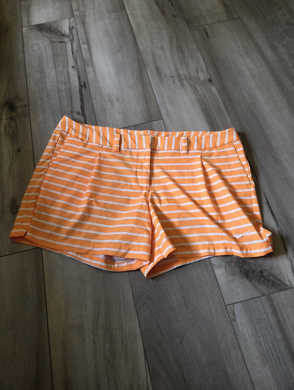 Nike Women's Orange and White Striped Golf Shorts